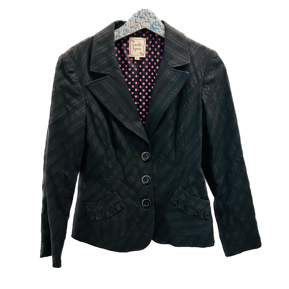 Vintage Nanette Lepore Blazer 8 black ruffles textured